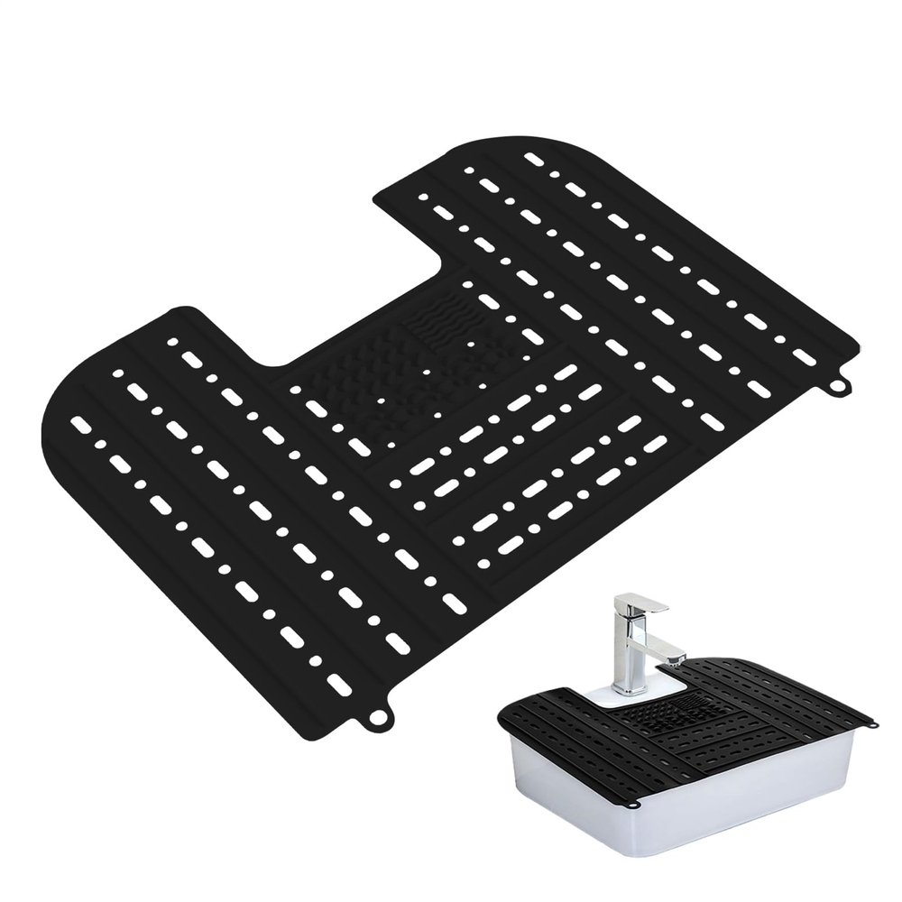 Makeup Sink Organizer Foldable Silicone Vanity Mat, Compact Bathroom Topper Tray | Travel-Ready RV, Hanging Loop Beauty Tool Mat, Space-Saving Portable Organizer For Brushes