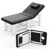 30.5'' Wide  75'' Long Folding Stationary Massage Table with Backrest and Storage Space for Treatment Table Physical Therapy Table Spa Facial Bed, 6 Square legs, Metal Frame PU Leather - Black view 2