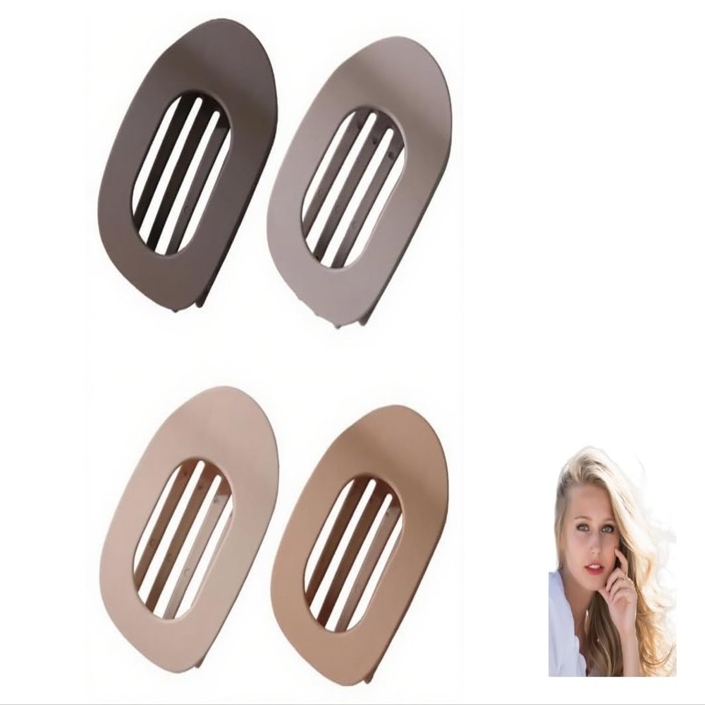 4 Pcs Round Flat Hair Clips for Women,Medium Non-slip Flat Claw Clip Strong Grip Hair Claw Clips Hair Barrettes,Simple Elegant Duckbill Hair Clip for Thick Thin Hair (A)