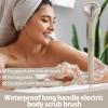 Electric Body Brush Back Scrubber for Shower, Waterproof Long Handle Power Body Scrubber with 6 Heads, Rechargeable Bath Brush & 3 Speeds, for Cleansing, Exfoliating and Massaging Skin (Yellow) view 2