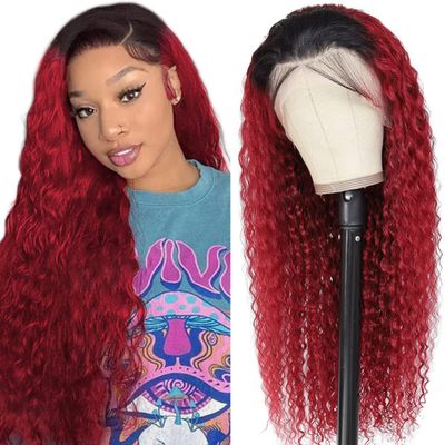 13x4 Burgundy Lace Front Wigs Human Hair 1B99J Ombre Lace Front Wig Human Hair Pre Plucked Dark Root Colored Wig 180% Density (32inch)