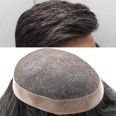 Hair Wonders Mens Toupee Human Hair Replacement System for Men Fine Mono Mens Toupee Hairpiece Durable NPU Man Hair Pieces Units Male Wigs7''X10''-120% Density 240# DARKEST BROWN+40% GREY
