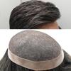Hair Wonders Mens Toupee Human Hair Replacement System for Men Fine Mono Mens Toupee Hairpiece Durable NPU Man Hair Pieces Units Male Wigs7''X10''-120% Density 240# DARKEST BROWN+40% GREY view 1