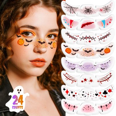 24pcs Halloween Freckles Makeup Patches Face Glitter Speckles, Costumes for Women, Halloween Temporary Face Tattoo Glitter Freckles, Halloween Accessories for Woman  Kids