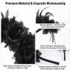 VASANA Halloween Black Flower Headband with Feather Mexican Floral Headpiece Gothic Dark Crown Hair Accessories for Cosplay Party Costume Dress up Photo Props view 4