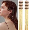 Gold Hair Tinsel Clip in Pack of 8 Pcs 20 Inch Golden Glitter Extensions, Shiny Sparkling Festival Fairy Party Dazzle Hair Accessories Strands Kit for Girls Women Kids view 1