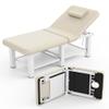 30.5'' Wide  75'' Long Folding Stationary Massage Table with Backrest and Storage Space for Treatment Table Physical Therapy Table Spa Facial Bed, 6 Square legs, Metal Frame PU Leather - Beige Gray view 2