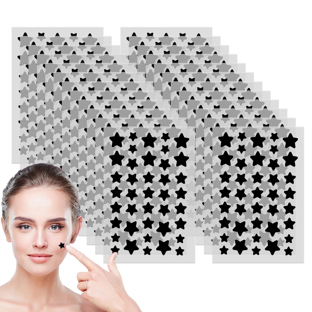 TURAOHU 800 Stickers Black Star Pimple Patches Set, Hydrocolloid Acne Patches for Face, Self-Adhesive and Tear-Off Invisible Design, Absorbs Secretions, Contains Tea Tree and Centella Asiatica Oil