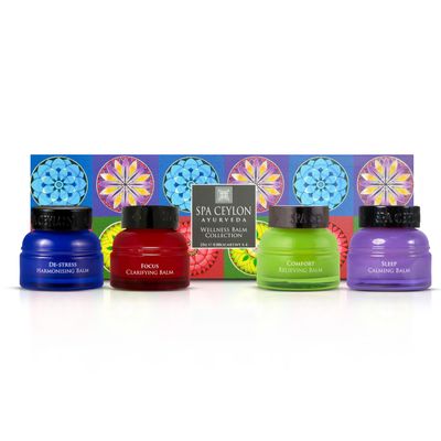 SPA CEYLON Wellness Balm Set 4-Piece Natural Ayurveda Aromatherapy Balm Collection De-Stress, Sleep, Comfort & Focus Balms with Essential Oils & Virgin Coconut 4 x 25g