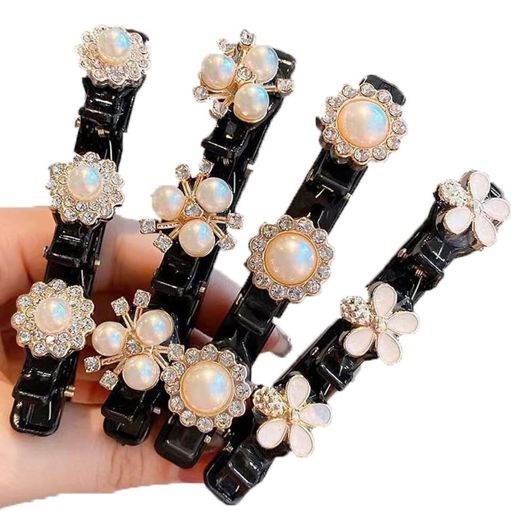 4PCS Pearl Double Layer Braid Hair Clips,Twist Plait Headband Alligator Hairpin,Magic Bangs Braided Hair Clips Hair Twister Tools Nonslip Hair Braid Accessories for Women, Girls (Style 2)