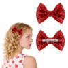 2 PCS Red Glitter Bows, 4.33 in Embroidered Sequin Hair Bow Bling Hair Accessories Hairs Bows for Women Girls Kids Teens Valentines Christmas Birthday Gift Party Dress view 1