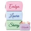 DayOfShe Personalized Makeup Bag Embroidered with Name Bridesmaids Gifts,Custom Seersucker Travel Cosmetic Pouch Toiletry Bag for Women Girls Birthday,Emergency Bag for Girls view 1