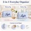 DayOfShe Personalized Makeup Bag Embroidered with Name Bridesmaids Gifts,Custom Seersucker Travel Cosmetic Pouch Toiletry Bag for Women Girls Birthday,Emergency Bag for Girls view 2