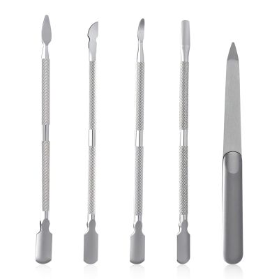 5 Pcs Stainless Steel Cuticle Pusher Set Dual-Sided Cuticle Remover Kit 4.4/4.8/4.9 Inch Cutter and Trimmer Manicure and Pedicure Tools for Fingernail and Toenails Women Manicurist Silver