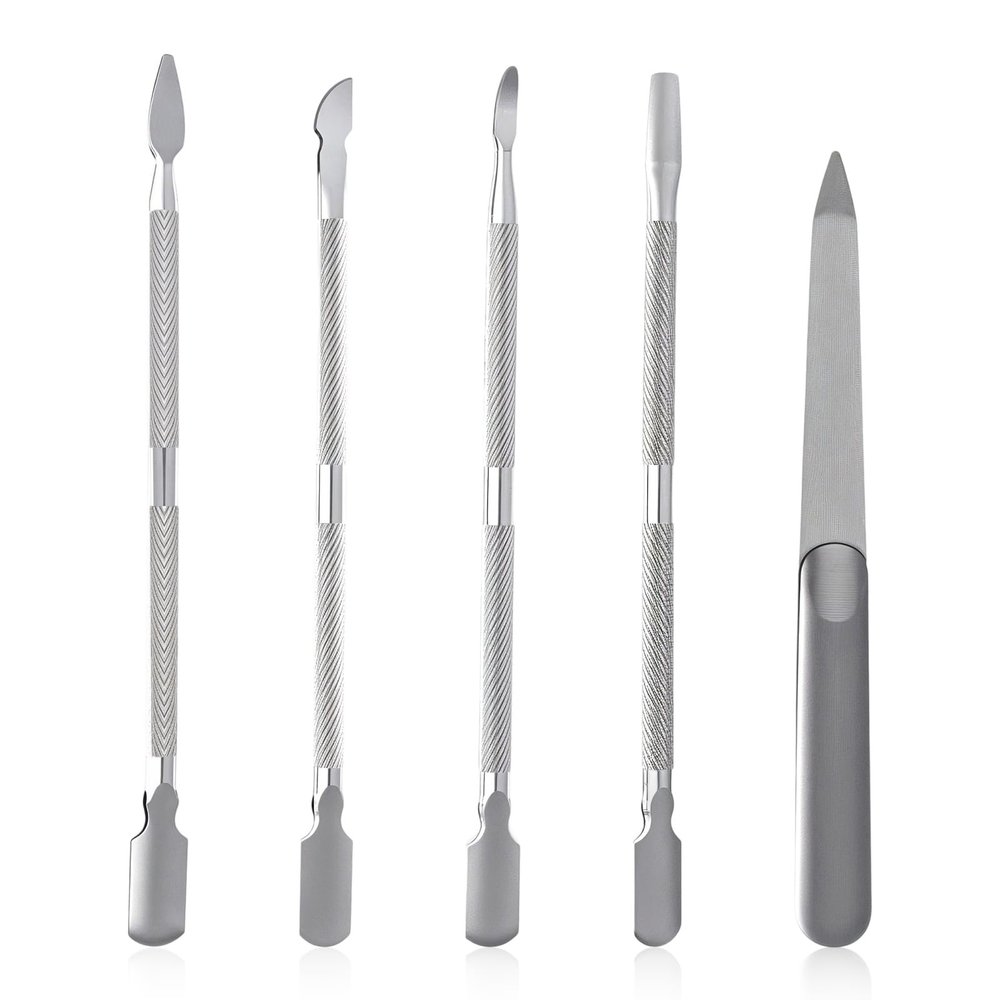 5 Pcs Stainless Steel Cuticle Pusher Set Dual-Sided Cuticle Remover Kit 4.4/4.8/4.9 Inch Cutter and Trimmer Manicure and Pedicure Tools for Fingernail and Toenails Women Manicurist Silver