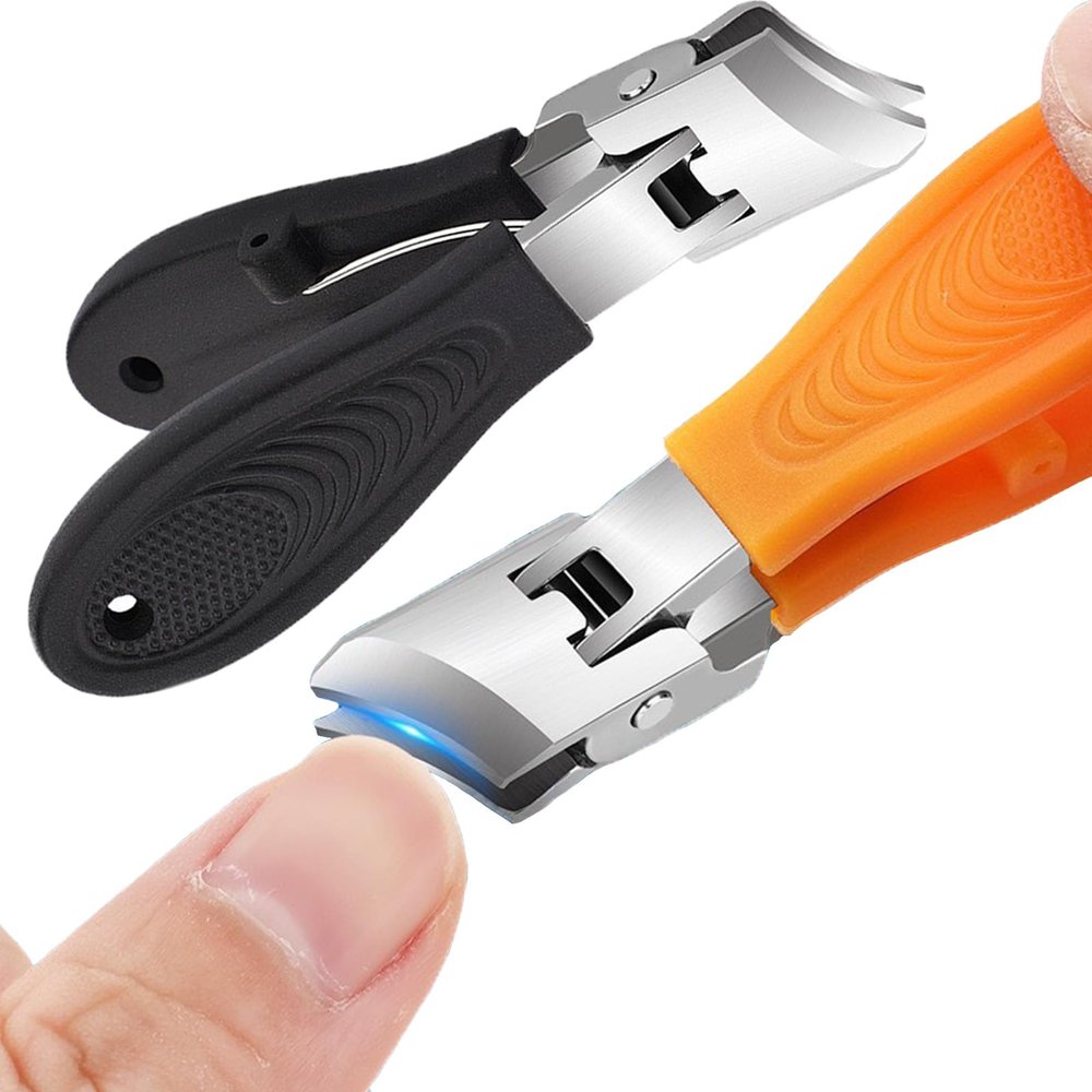 2 PCS Wide Jaw Opening Anti-Splash Slanted Nail Clipper,2025 New Fingernail and Toenail Clippers for Ingrown Nails, Long Handle Splashproof Nail Clippers, Wide Mouth Toe Nail Clippers Black+Orange