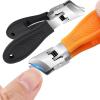 2 PCS Wide Jaw Opening Anti-Splash Slanted Nail Clipper,2025 New Fingernail and Toenail Clippers for Ingrown Nails, Long Handle Splashproof Nail Clippers, Wide Mouth Toe Nail Clippers Black+Orange view 1
