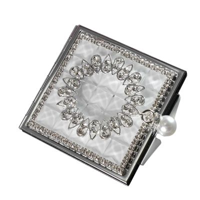 1pc Folding Double Sided Metal Glass Portable Compact Hand Mirror Travel Makeup Mirror Carry Vanity Mirror(White)