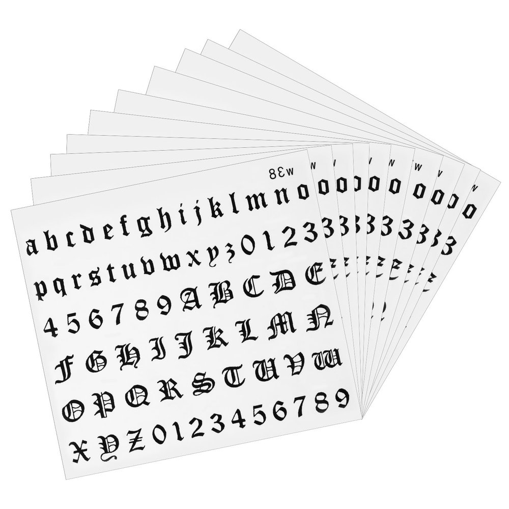 10 Sheets Letter Temporary Tattoos Alphabet Tattoos Numbers Fake Finger Stickers Alphabet Temporary Tattoo for Adults Gothic Small English Letters Tattoo for Men Wrist Neck, Black