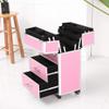 NAAMOTOMOX 4-Tier Lockable Cosmetic Rolling Makeup Train Case with Extendable Trays Organizer Beauty Storage Luggage with Wheels, Pink view 2