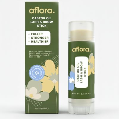 Aflora Castor Oil Lash & Brow Stick  Solid Brow & Eyelash Serum Balm, No Drip, 100% Natural and Clean Formula