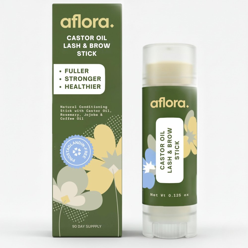 Aflora Castor Oil Lash & Brow Stick  Solid Brow & Eyelash Serum Balm, No Drip, 100% Natural and Clean Formula