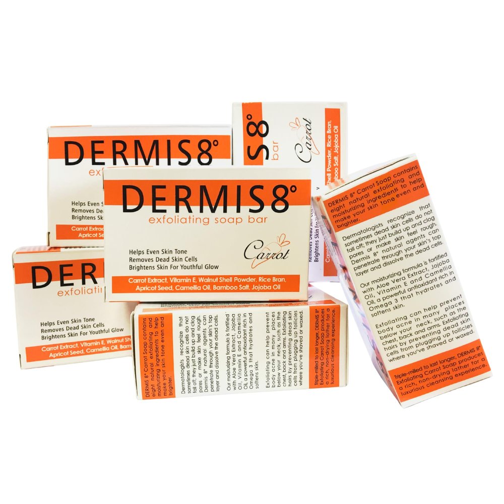 Dermis 8 Natural Carrot Soap Bar Brightening & Nourishing Face & Body Soap Made with Carrot Extract, Jojoba & Camellia Oils (200g x 6 Pack)
