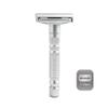 Adjustable double-edged safety razor with 10 platinum-plated stainless steel razor blades + optional stand + complimentary holster, reusable razor, smooth close shave (Silver) view 1