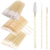 300 PCS Eyelash Extension Supplies Kit, Disposable Micro Swab Brush, Eyebrow Spoolie, Lip Brush, Mascara Wand Applicator (Crystal gold handle white kits) view 1