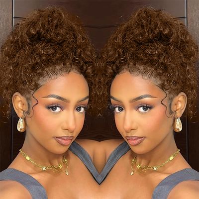 13x6 Curly SKINLIKE Real HD Lace frontal Wig, 250% Density Chocolate Brown Curly Deep lace front wigs Human Hair, 0.10mm Ultra-thin Invisible Melted Crystal HD Lace Human Hair Wigs 20 Inch
