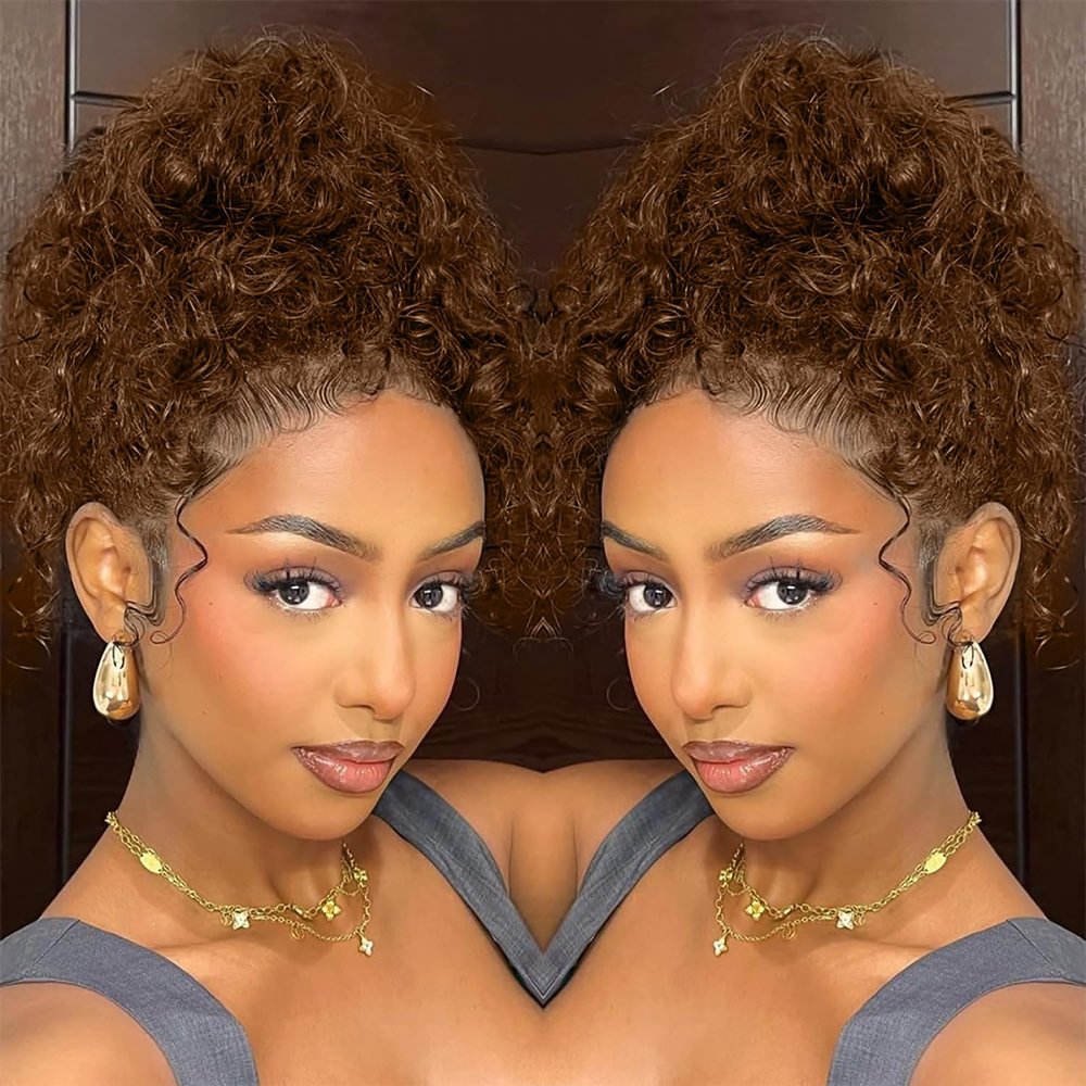 13x6 Curly SKINLIKE Real HD Lace frontal Wig, 250% Density Chocolate Brown Curly Deep lace front wigs Human Hair, 0.10mm Ultra-thin Invisible Melted Crystal HD Lace Human Hair Wigs 20 Inch