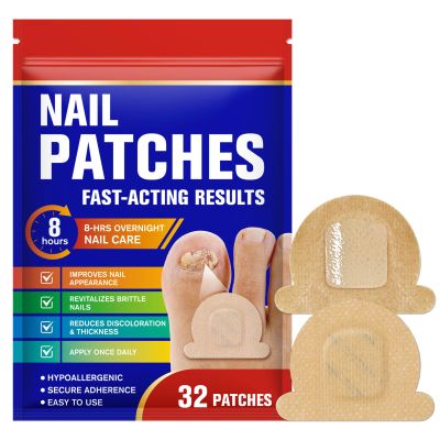 Fungal Nail Patches 32 PCS Overnight Nail Support for Discolored & Thickened Toenails, Easy-Apply Adhesive Patches for Brittle Nails, Hypoallergenic Nail Care for Men and Women