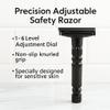 Adjustable double-edged safety razor with 10 platinum-plated stainless steel razor blades + optional stand + complimentary holster, reusable razor, smooth close shave (Black) view 4