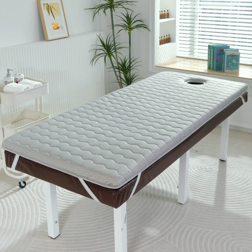 NATLEAD Non-Slip Spa Bed Pad Thicken 2.4IN, High Density Sponge Massage Table Topper, Beauty Salon Lash Bed Cushion with Elastic Strap, Massage Accessories Dark Grey 23.6x70.9in(S)