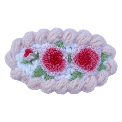 Coolideas handmade micro-hook crocheted hair barrettes yarn Handcrafted fine crocheted hair clips, creative hand made knitted side hair accessories for female (#51 Pink penoy)