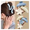 2PCS Flower Crab Hair Clips - Stylish Plastic Shark Hair Claw Barrettes for Girls - Perfect Beach Hair Accessories(Blue,B) view 2