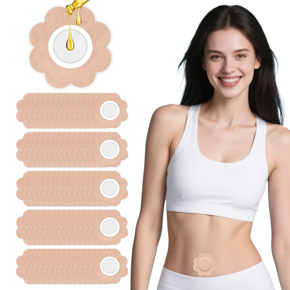 100PCS Castor Oil Patches, Disposable Organic Cotton Belly Button Patch