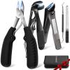 TwinWolf Toenail Clippers for Seniors Thick Ingrown Toenails,Heavy Duty Slanted Curved Blade Cutters for Fingernails, Large Ultra Sharp Nail Clippers Set with Wide Jaw for Men Women,5 Pcs,Black view 1