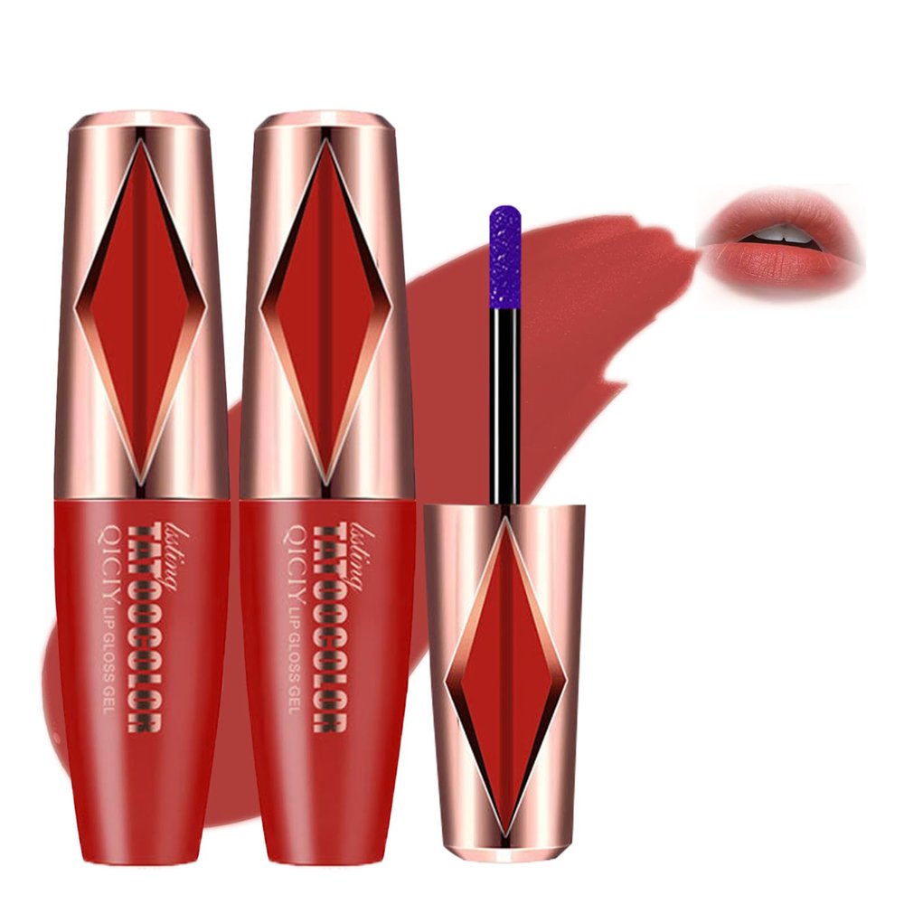 IMrawlook 2pcs Peel Off Lip Stain, Long Lasting Lip Stain Peel Off Masque, Waterproof and Transfer Proof Nude Lip Tint, Peelable Tattoo Lip Gloss Liner, Matte Finish Makeup (01# Glamorous Red)