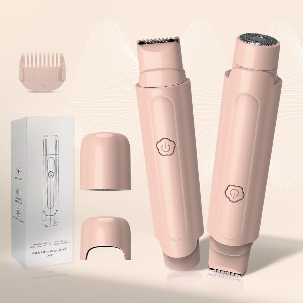 2 in 1 Women's Electric Shaver, Dual Head Bikini Hair Trimmer, IPX6 Waterproof, Wet & Dry, Bikini Underarm Leg Arm Body Facial Epilator. (Pink)