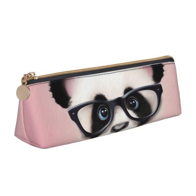 SDTYKHJ Pencil Case Baby Panda with Glasses Big Pencil Bag Portable Coin Pouch Aesthetic Cosmetic Bag Leather Makeup Bag