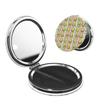 Cartoon Heart Avocado Print Compact Pocket Mirror, Small Travel Makeup Mirror for Women, 1X/2X Magnification Portable Cute Mini Mirrors for Purse, Present Round
