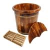 15.75'' Wood Foot Bath Bucket, Brown Solid Wood Handmade Foot Soak Tub, Soak Bucket with Massage Beads & Lid for Foot Soaking and Foot Massage, Wooden Foot Soaking Tub with Heat Retention view 4