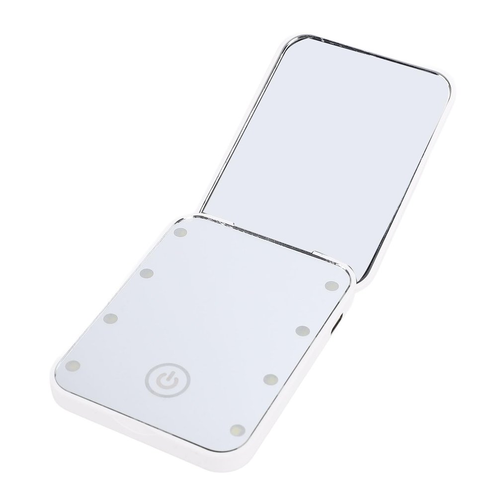 Focket Small Handheld Viewpoint, 2 Sides Magnifying Compact Makeup Mirror with Adjustable Brightness Light, Rechargeable via Type-C for Home Camping(White)