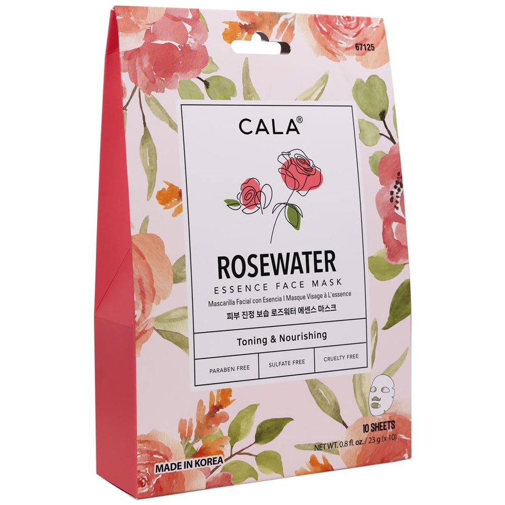 Cala Nourishing Essence Face Masks: Rose Water, 10 count- Hydrating Sheet Masks for Dullness, Dryness & Uneven Texture, K-Beauty Skincare for All Skin Types