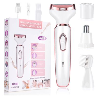 Electric Hair Remover for Women, Women's Shaver, Portable 4-in-1 Razor for Women, Painless Rechargeable Body Shavers Set for Facial Hair, Eyebrows, Underarms Bikini Area