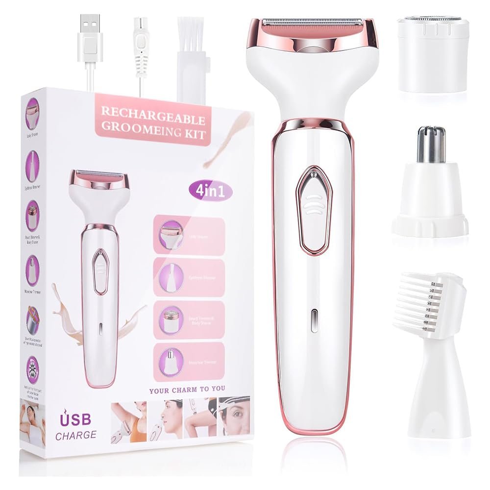 Electric Hair Remover for Women, Women's Shaver, Portable 4-in-1 Razor for Women, Painless Rechargeable Body Shavers Set for Facial Hair, Eyebrows, Underarms Bikini Area
