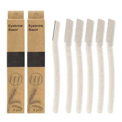 BlingKingdom 6 PCS Dermaplane Face Razor Tools Wheat Straw Eyebrow Razors for Women and Men, Reusable Face Razors for Eyebrow, Body Fine Hair, Facial Peach Fuzz (Beige)