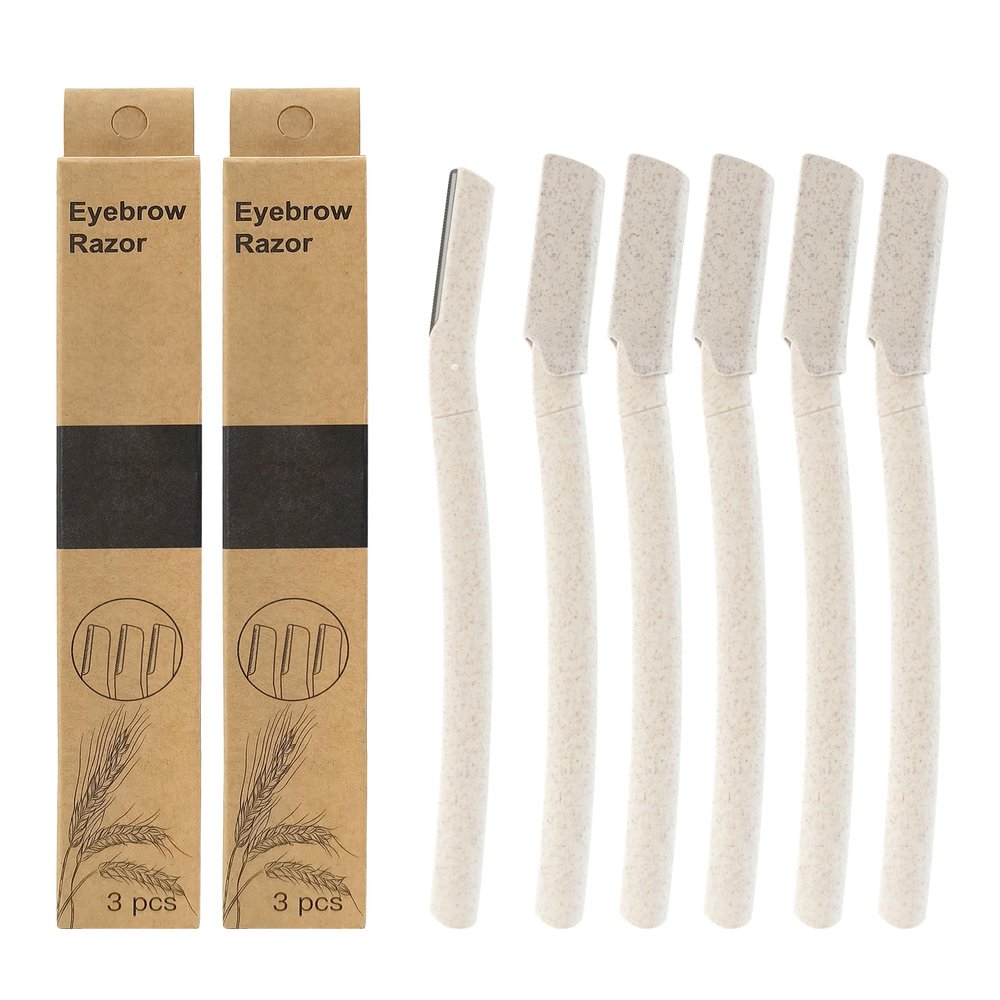 BlingKingdom 6 PCS Dermaplane Face Razor Tools Wheat Straw Eyebrow Razors for Women and Men, Reusable Face Razors for Eyebrow, Body Fine Hair, Facial Peach Fuzz (Beige)