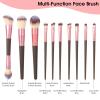 10Pcs Make up Brushes Set, Brush for Makeup with Angled/Round Tops, Brown Champagne Gold for Liquid Powder Cream Blending view 2